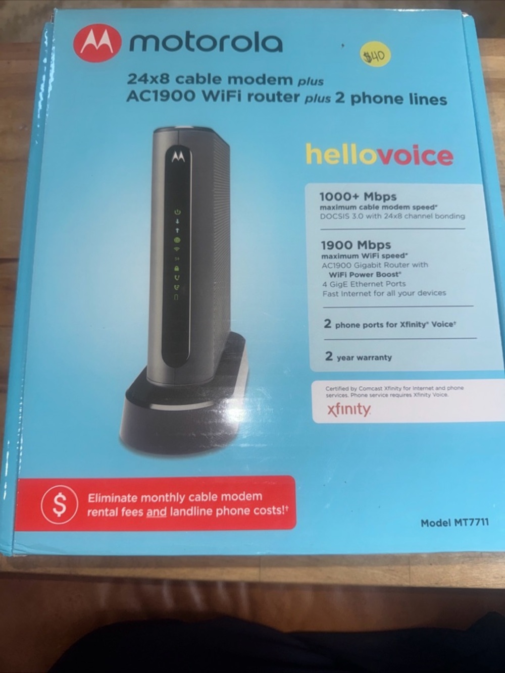 Motorola MT7711 24x8 Cable Modem + AC1900 Wi-Fi Router-Black